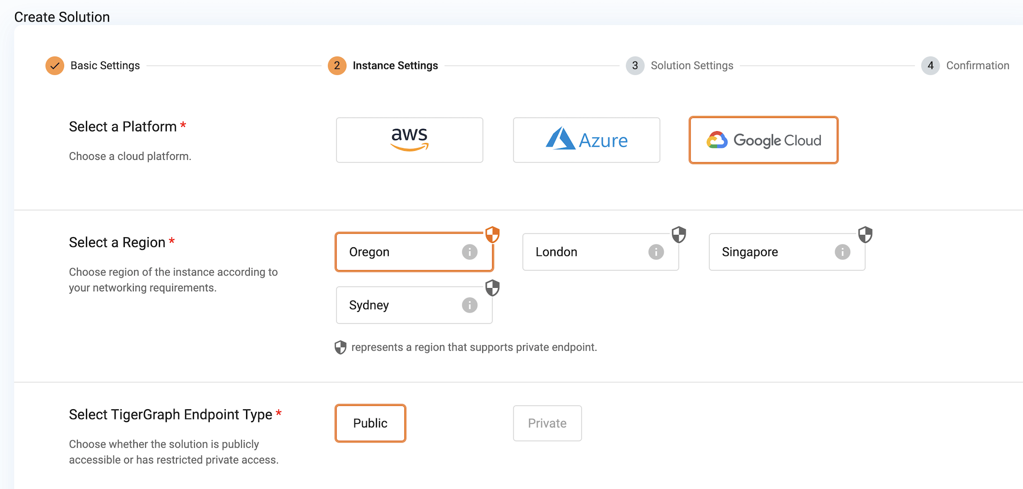 select endpoint region access