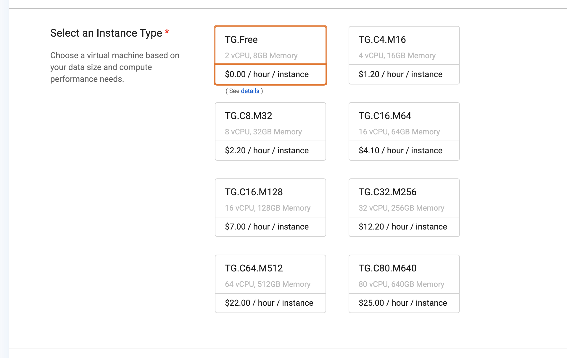 select instance type